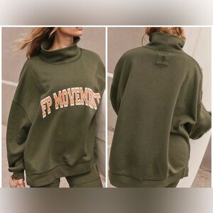 Free People Olive Green FP Movement Funnel Neck Sweatshirt